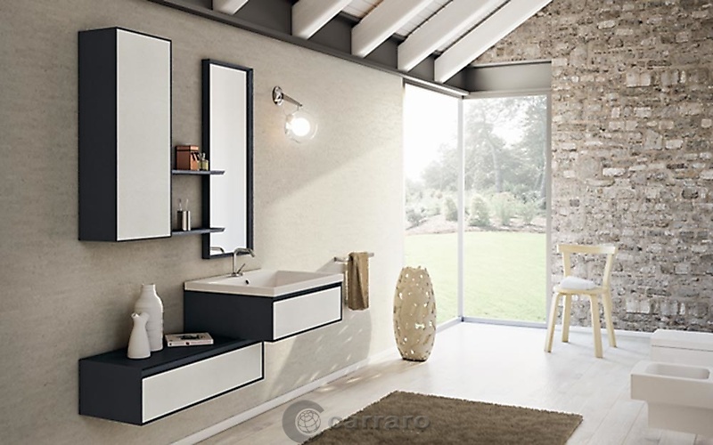 bagno sospeso laccato grigio e bianco